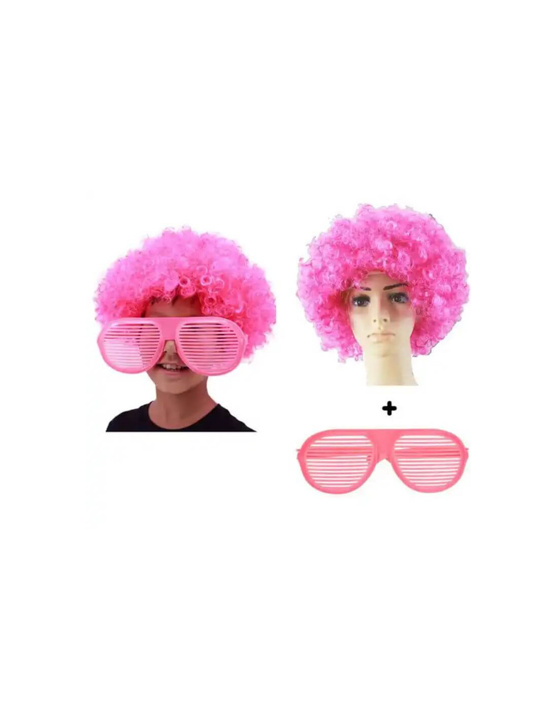 Neon Pink Afroparyk med Briller til Festlige Begivenheder