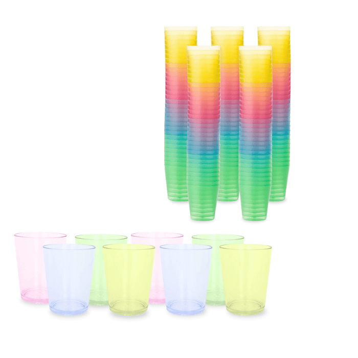 Farvede Genanvendelige Plastik Shotglas - 100 stk.