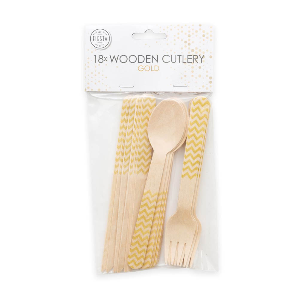 Guldfarvet Træbestik – 18 Dele til Festlige Anledninger