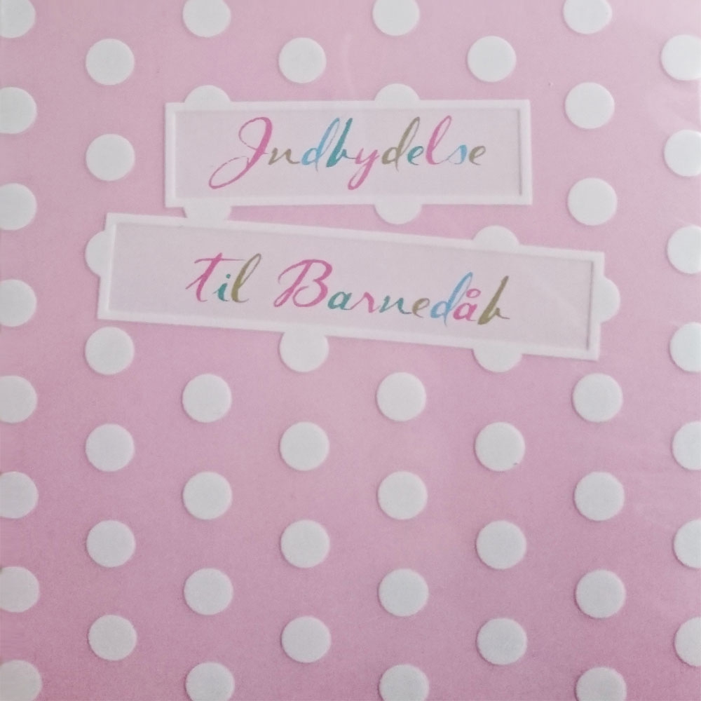 Lyserøde Barnedåb Indbydelser med Prikker - 5 Stk.