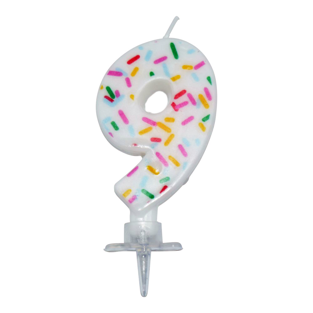 Farverigt Fødselsdagslys Nr. 9 med Krymmel til Fest