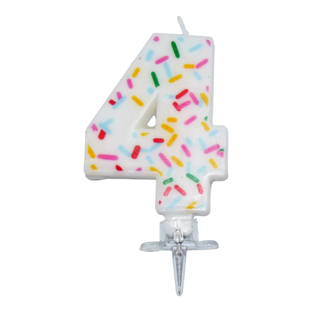 Farverigt Nummerlys Nr. 4 med Krymmel til Fødselsdag