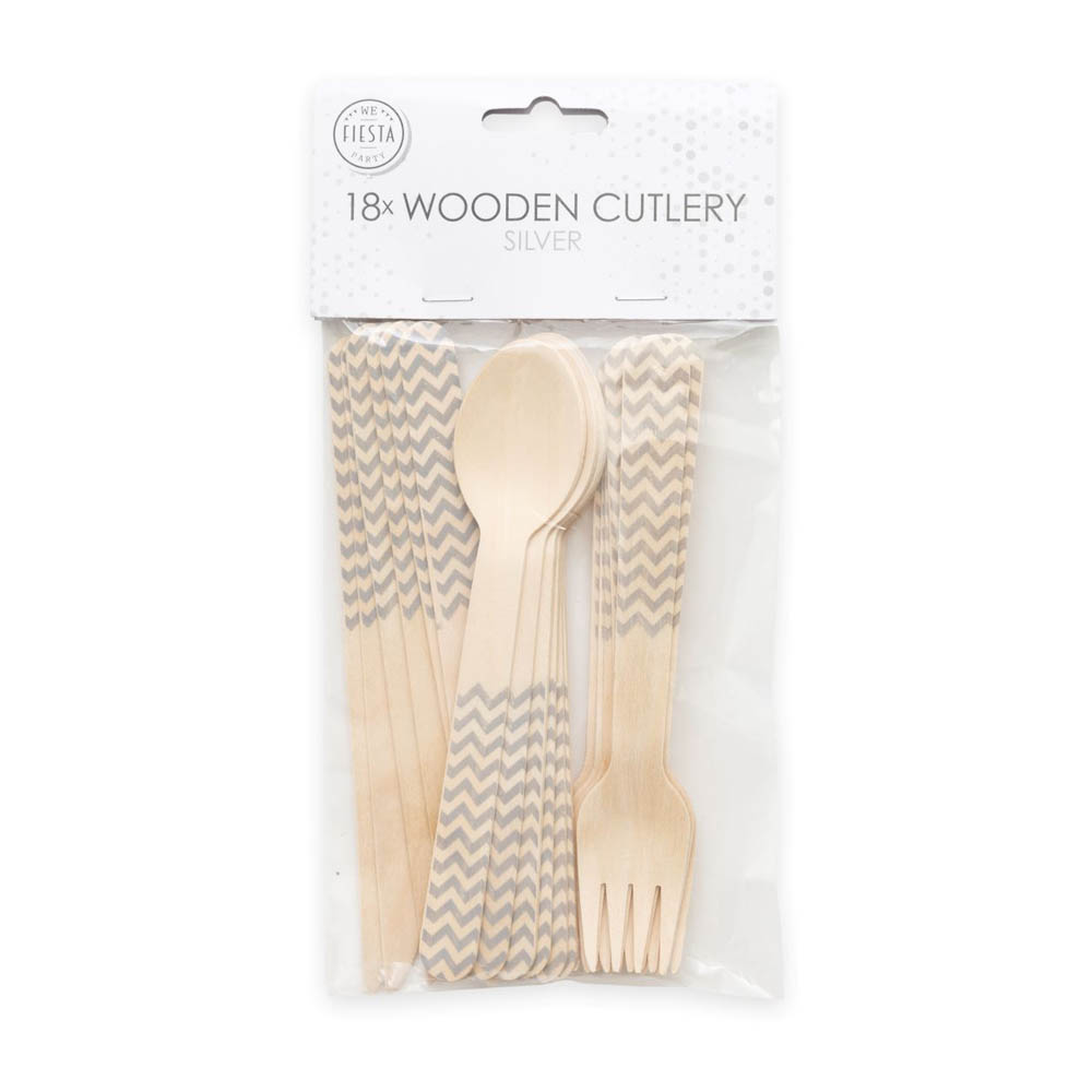 Sølvgrå Træbestik 18 Dele til Festlige Anledninger