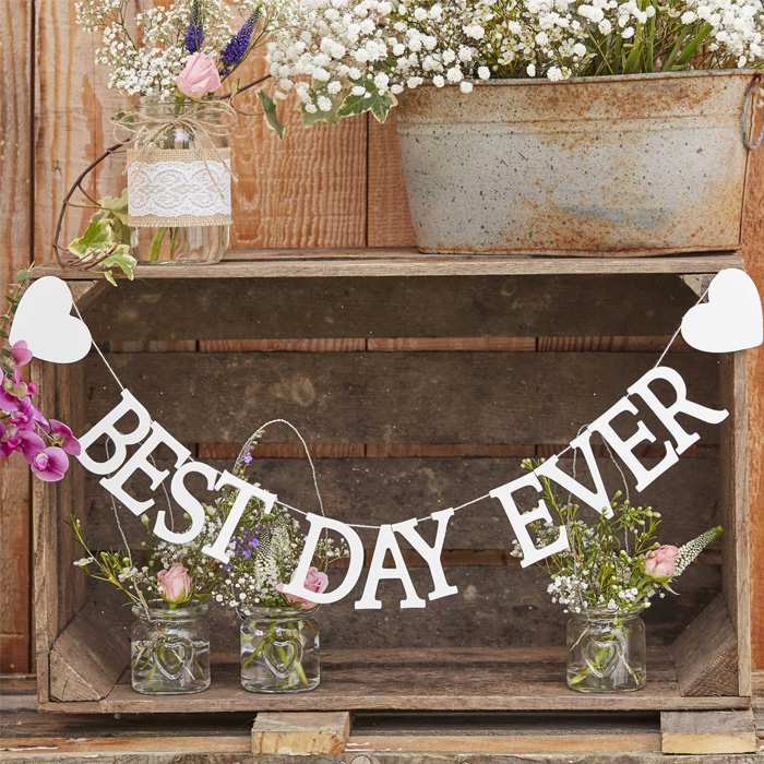 Best Day Ever Banner til Bryllup - Meter