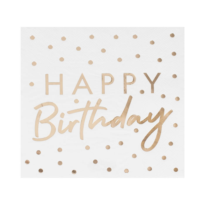 Guld Prikkede Happy Birthday Servietter - 16 stk.