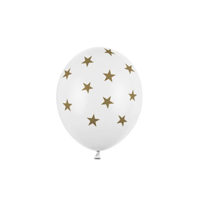Hvide Balloner med Guldstjerner - 6x30 cm til Festen!