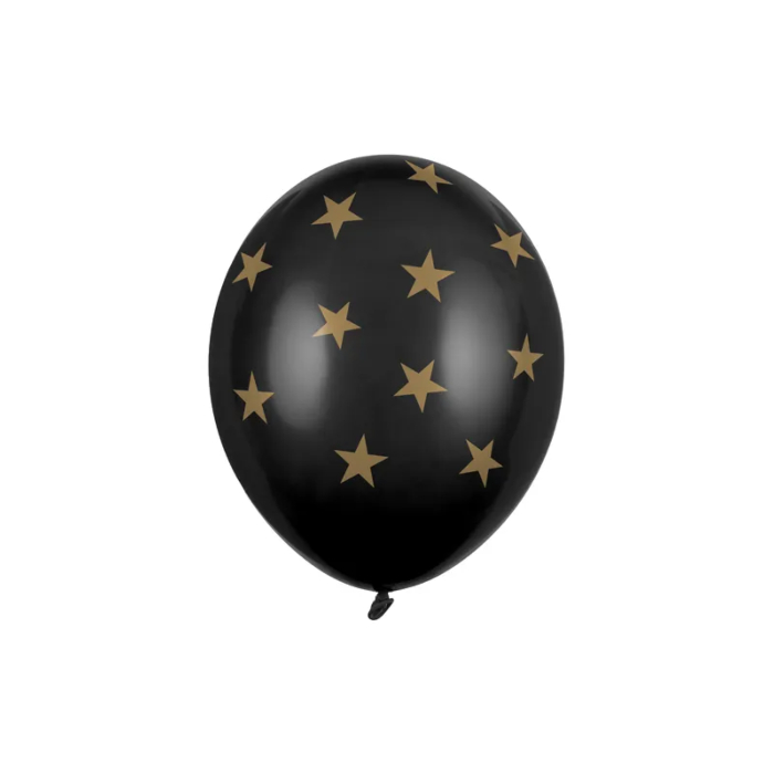 Sort ballon med guldstjerner - perfekt til fest!