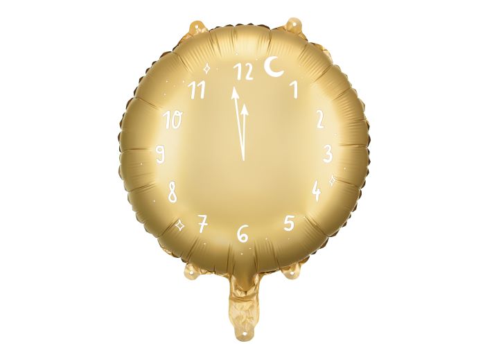 Guld Farvet Rundt Ur Folieballon 45 cm til Festpynt