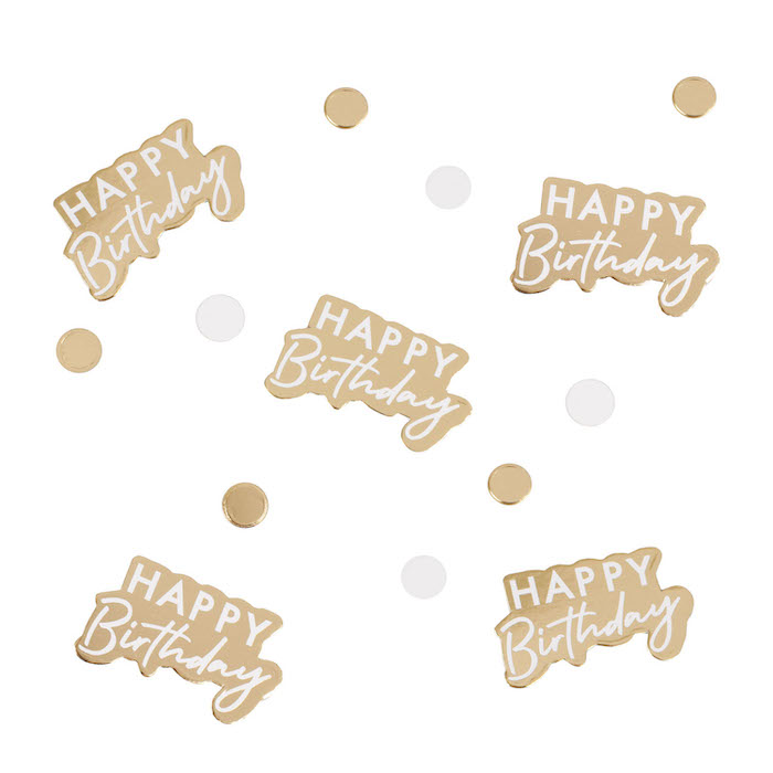 Happy Birthday Konfetti i Guld og Hvid - Festpynt
