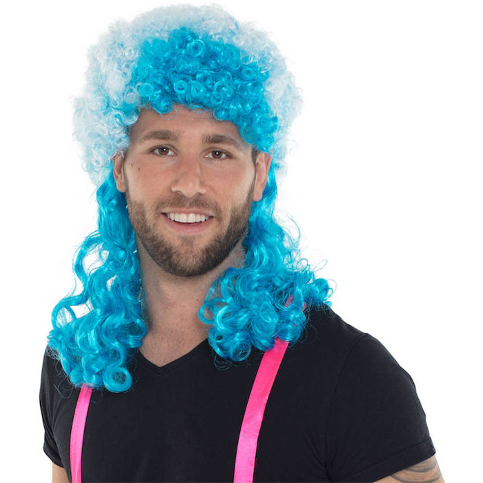 Neon Blå Afro Paryk med Krøller - Fantastisk Tilbud!