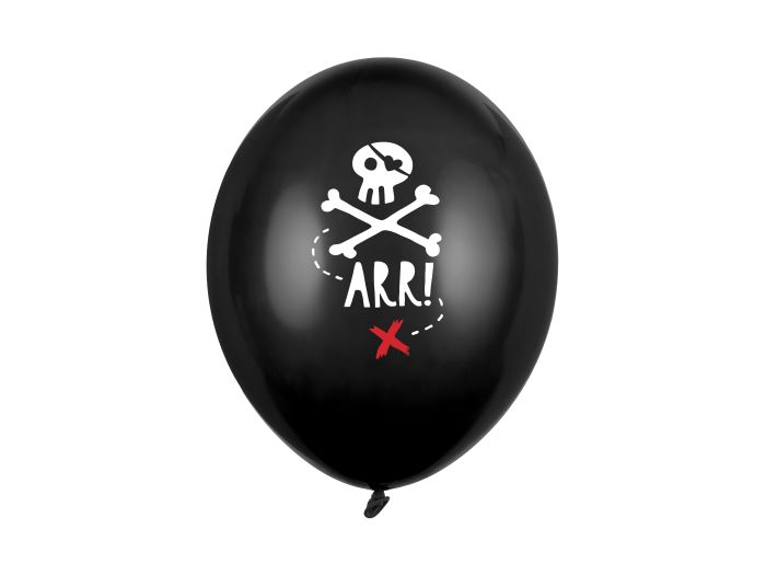Sort Ballon med Hvidt Piratmotiv til Temafest 30 cm