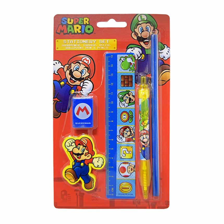 Super Mario Skrivesæt med 5 Dele til Kreativ Leg og Læring