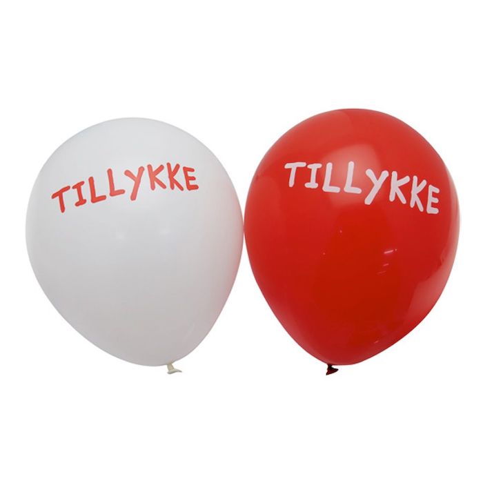 Tillykke Balloner i Rød og Hvid - 6 stk. til Fødselsdag