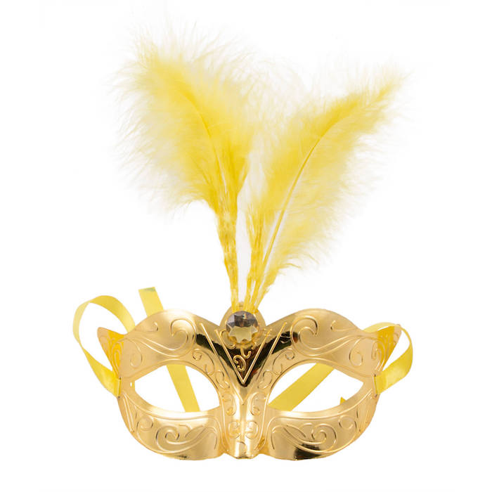 Venetiansk Guld Maske Med Fjer - Unik Festmaske!