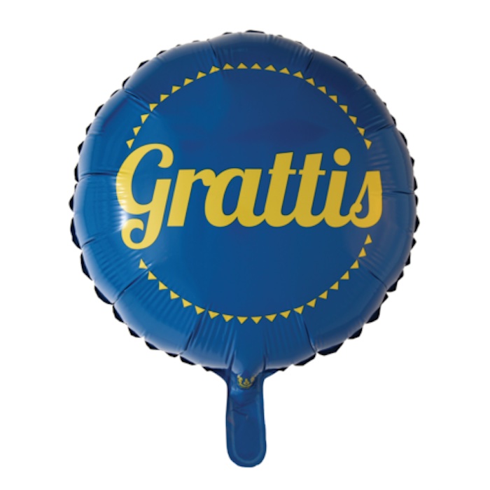 Blå og Gul Grattis Folieballon 45 cm til Festen
