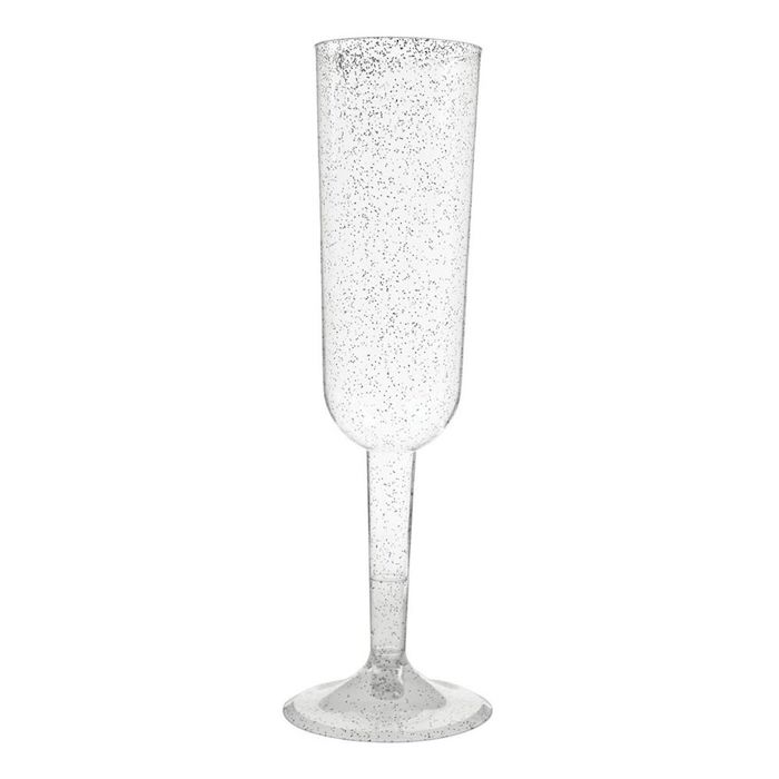 Champagneglas i Plast med Sølv Glitter - 4 Stk til Fest!