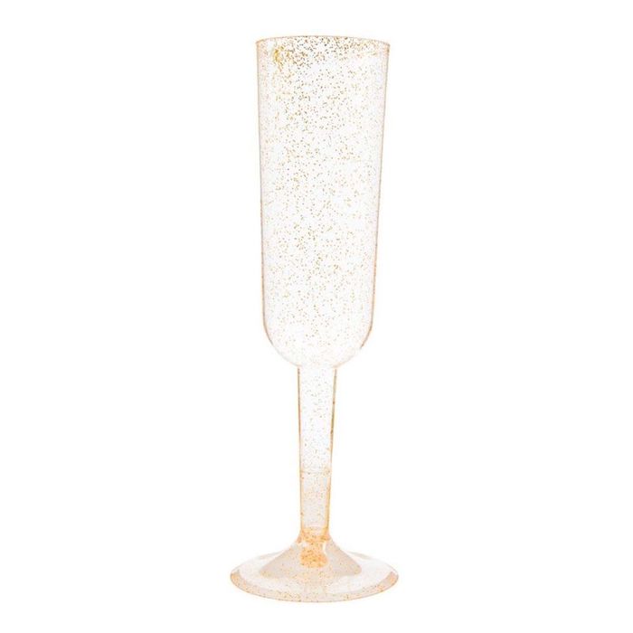 Champagneglas i Plastik med Guld Glitter - 4 stk.