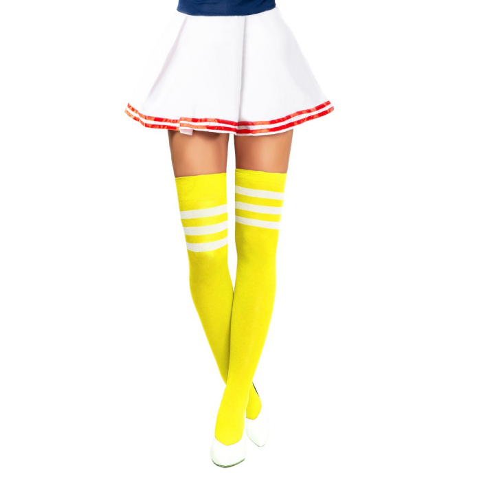 Cheerleader Knæstrømper i Neon Gul og Hvid - Fantastisk Stil!