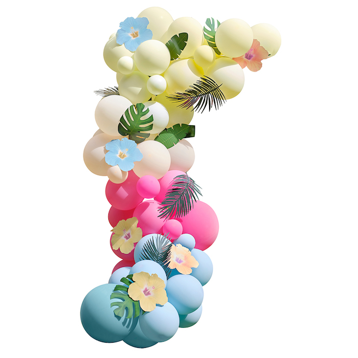 Farverig Hawaii Ballonbue med Balloner og Dekorationer 85 Dele