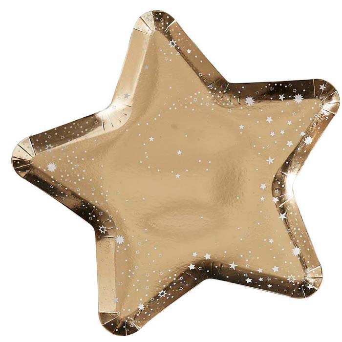 Guld Glitter Stjerne Paptallerkener til Nytårsfest