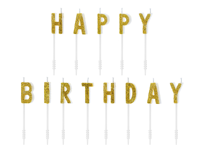 Guld Happy Birthday Kagelys