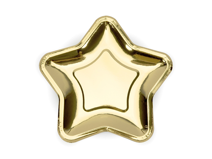 Guld Stjerne Paptallerkener til Nytår - 6 stk.