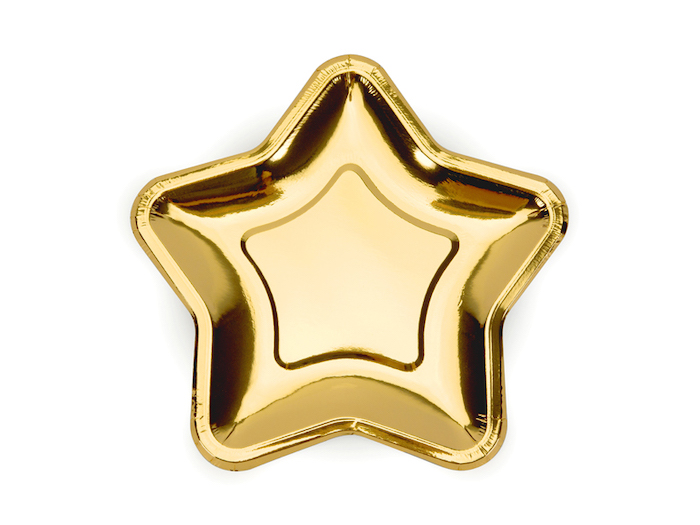 Guld Stjerne Paptallerkener til Nytår - 6 stk.