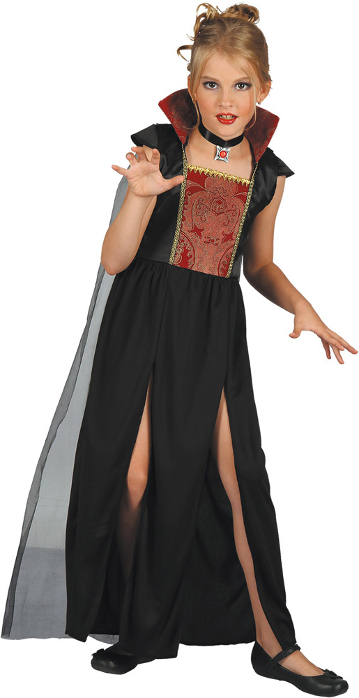Elegant Vampyrinde Kostume i Sort og Rød til Halloween