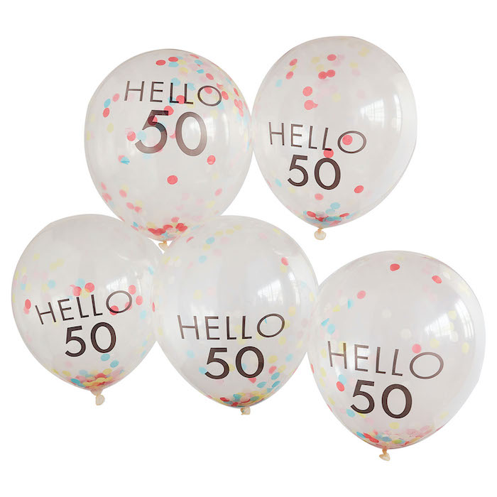 Hello 50 Multifarvet Konfetti Fødselsdagsballoner 5x