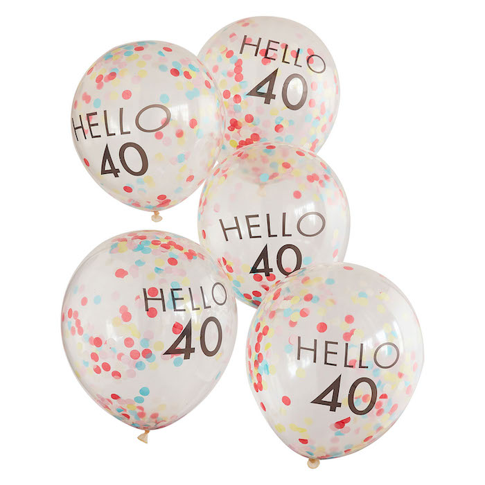 Hello 40 Multifarvet Konfetti Balloner til Fødselsdag 5x