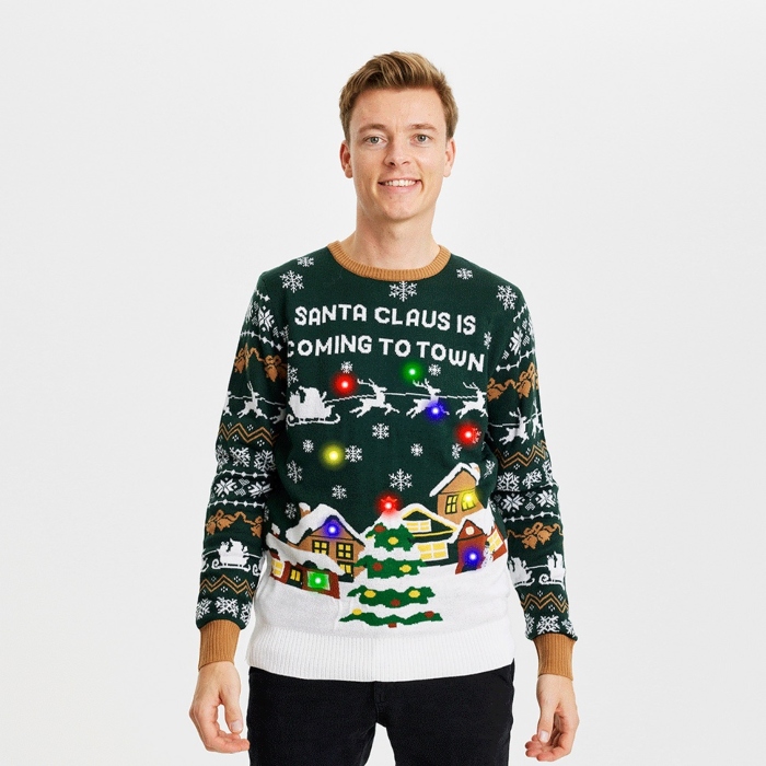 Julesweater med LED: Santa Claus Is Coming To Town