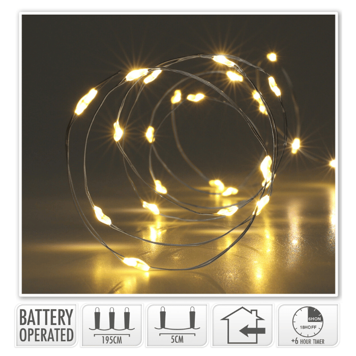 Lysende LED Lyskæde med 40 Varm Hvide Diode 195 cm