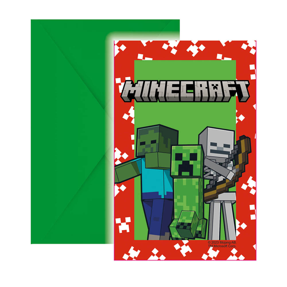 Minecraft Indbydelser med Grønne Kuverter – 6 Stk.