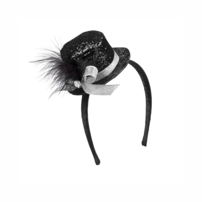 Mini Glitter Rund Hat i Sort - Perfekt til Fest!