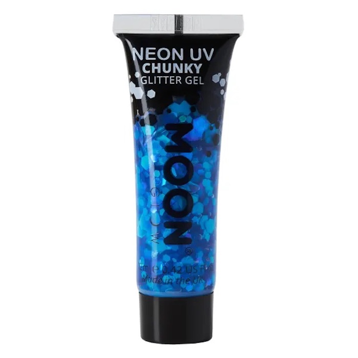 Neon UV Chunky Glitter Gel i Blå - Festlig Glimmer 12 ml