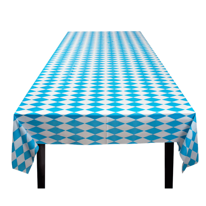 Oktoberfest Plastik Dug i Blå og Hvid Tern 130x180 cm