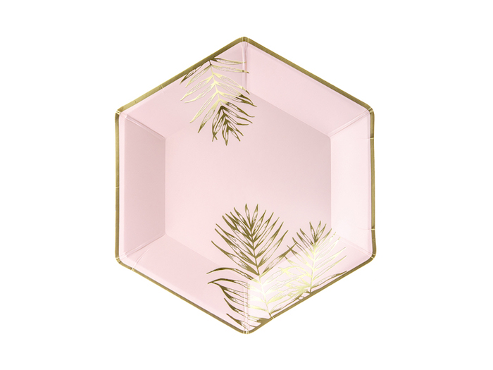Rosa Tallerken med Blade - 6 stk. i Guldkant