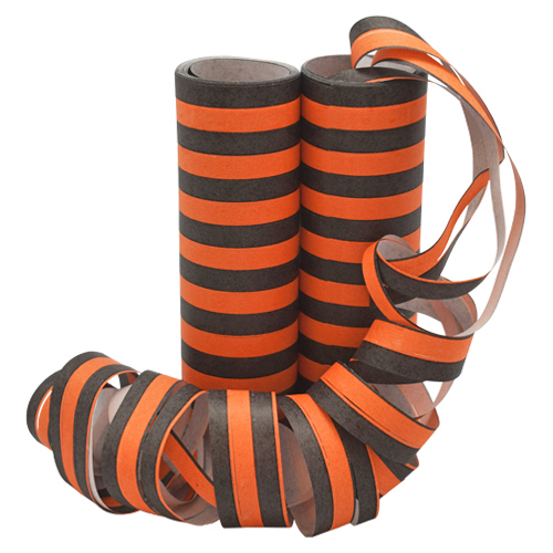 Sorte og orange serpentiner til fest – 2 ruller