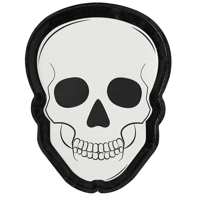Skelet Hoved Tallerkener til Halloween Fest 8 stk.