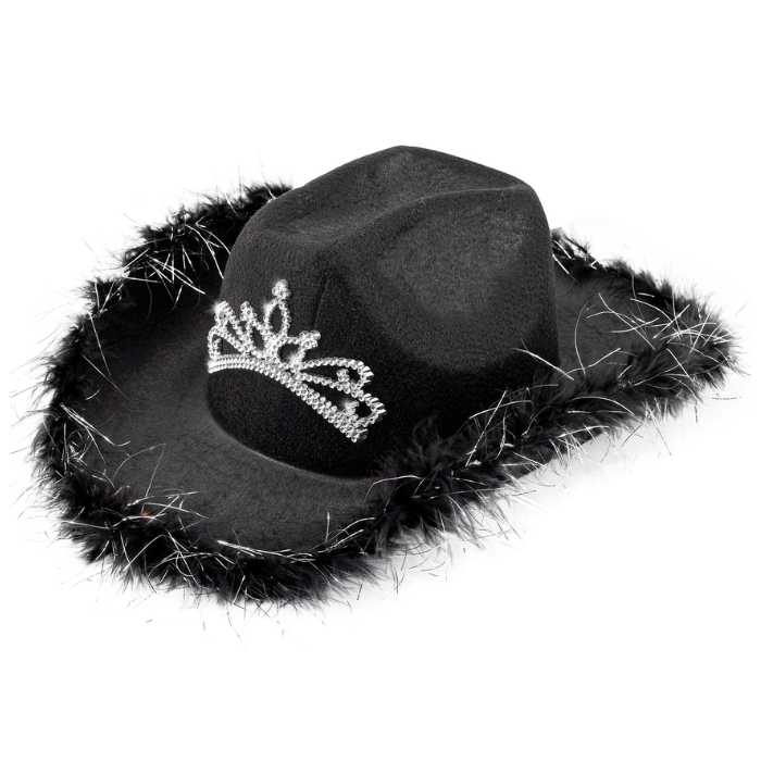 Sort Cowboyhat med Tiara - Perfekt til festlige anledninger!