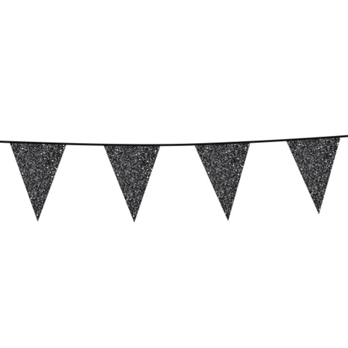 Sort Glitter Flagguirlande - 16 Meter til Festen!