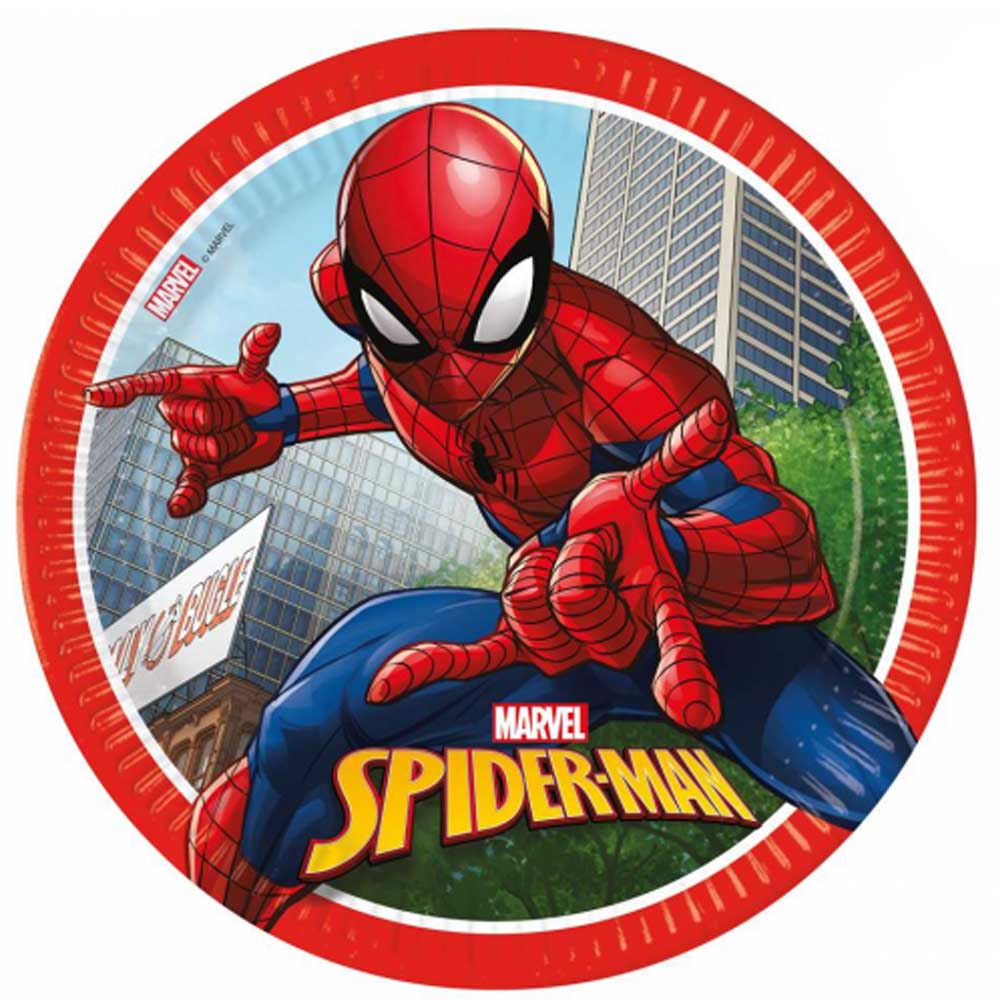 Spider Man Fødselsdags Paptallerkner – 8 Stk. Festtilbehør