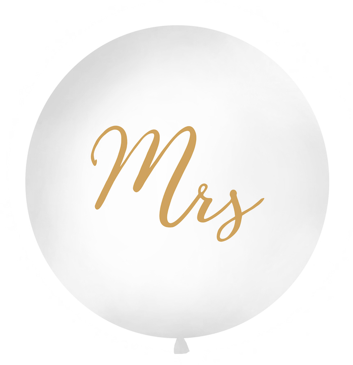 Stor Hvid Mrs Ballon med Guld Skrift til Bryllup