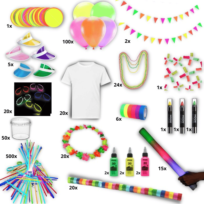 Stor UV Neon Fest Pakke med Maling og Knæklys