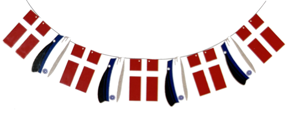 Studenter Guirlande med Blå Huer og Danske Flag til Fest