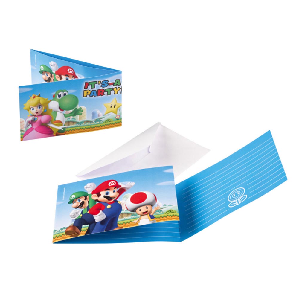 Super Mario Fødselsdagsindbydelser - 8 stk. til festen