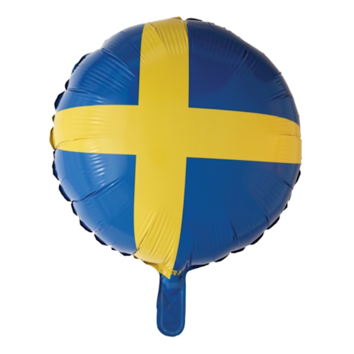 Sverige Rund Folieballon 45 cm til Feststemning