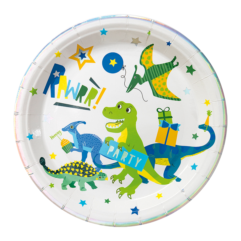 Dinosaur Tallerkener til Fest - Pakke med 8 stk.
