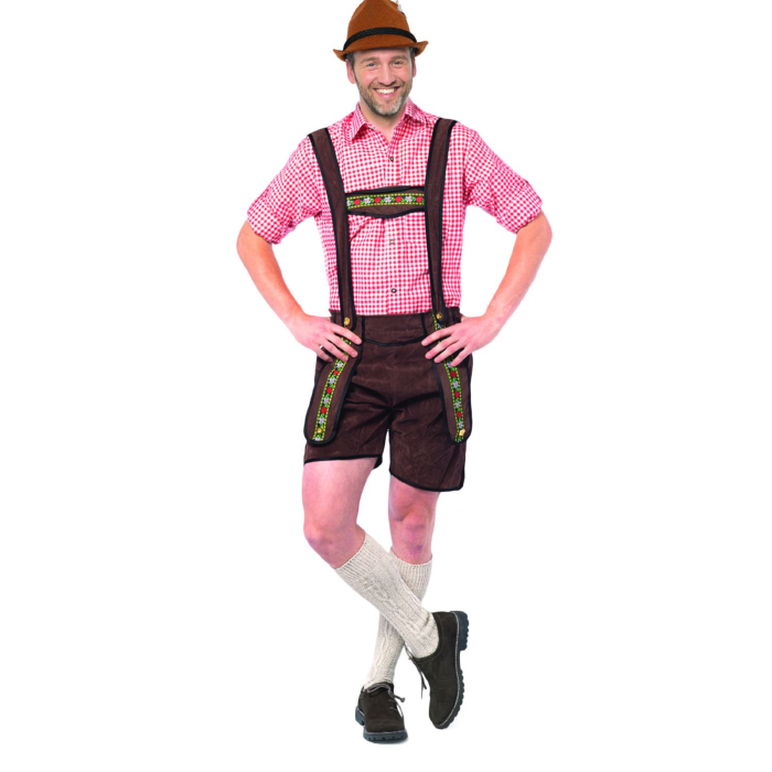 Tyroler Lederhosen Bukser Johann - Mørkebrun Kort