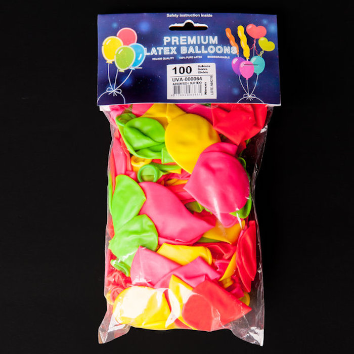 Multifarvede UV-balloner 100 stk. til fest
